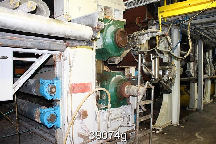 Used LG Industries Plain Press, 1200 PLI Balanced at 2500 FPM, Blind Drilled Press Rolls, 118" Face, 32" Diameter #39074