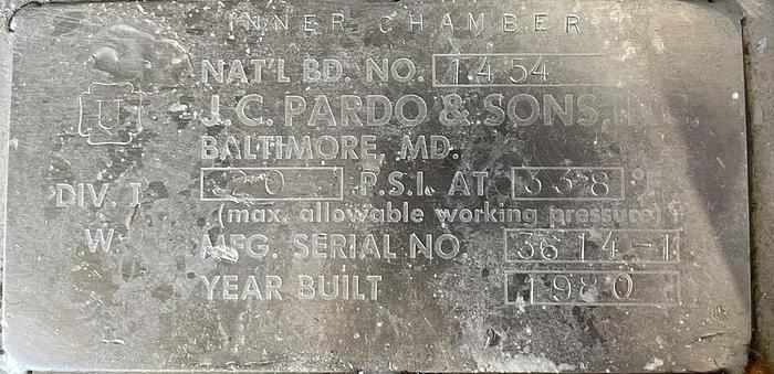 Used 250 LITER J.C. PARDO TRIPLE MOTION VACUUM KETTLE - 316 S/S - 20 PSI/FV/100 PSI JACKET