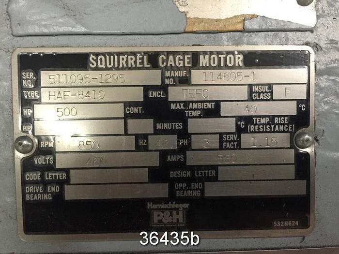Unused P&H 500 HP AC Motor, 850 RPM, 460 Volts, Unused, HAF-8410 #36435