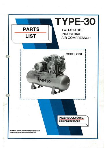 Used Manual for Used Ingersoll-Rand Two-Stage Industrial Air Compressor Type-30 (Model 7100) – Parts List