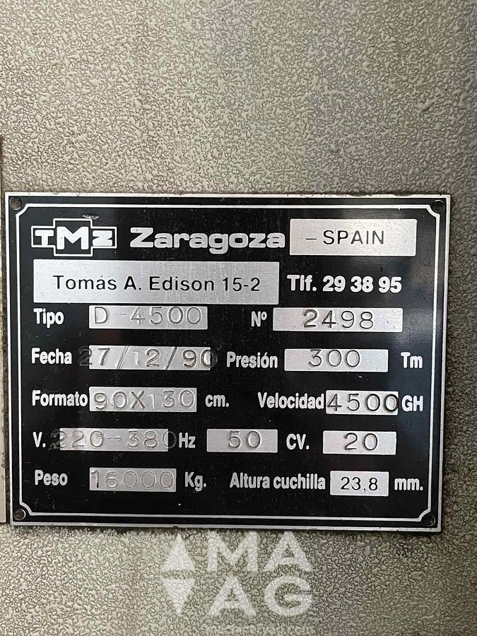 Used TMZ D-4500 Die cutter, year 1990
