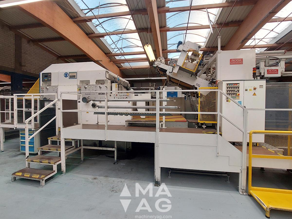 Used 1981 BOBST SPO 1600 Die Cutter + 2 Flexo + Roda Prefeeder