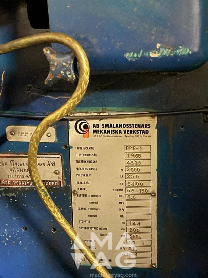 Used Press Smålandsstenars EPF-3, year 1968