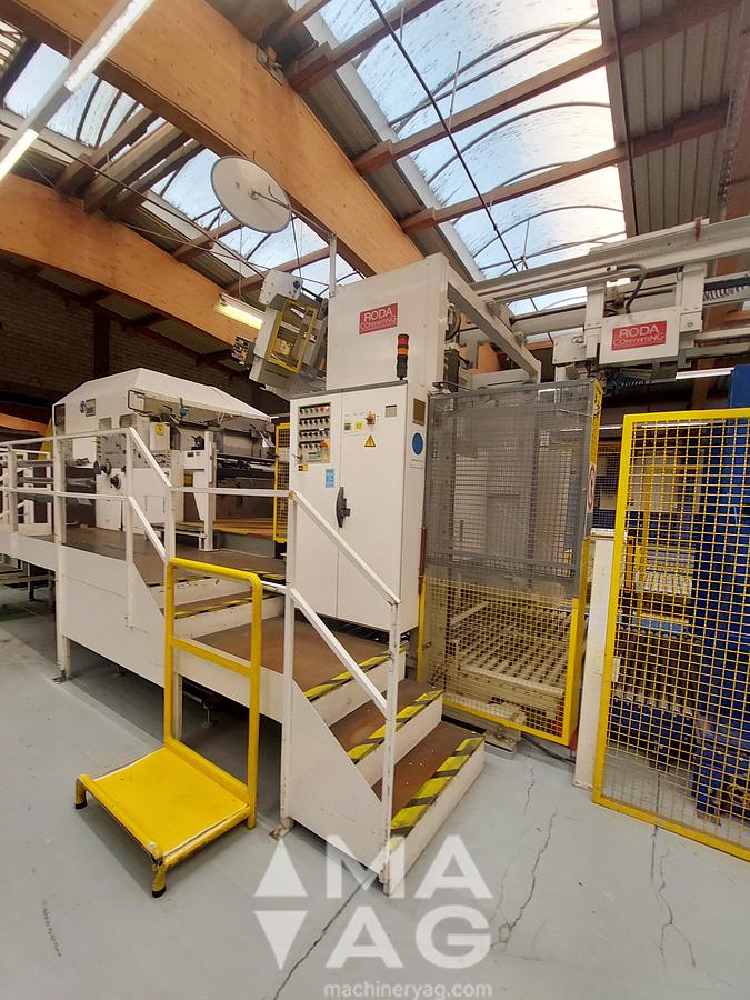 Used 1981 BOBST SPO 1600 Die Cutter + 2 Flexo + Roda Prefeeder