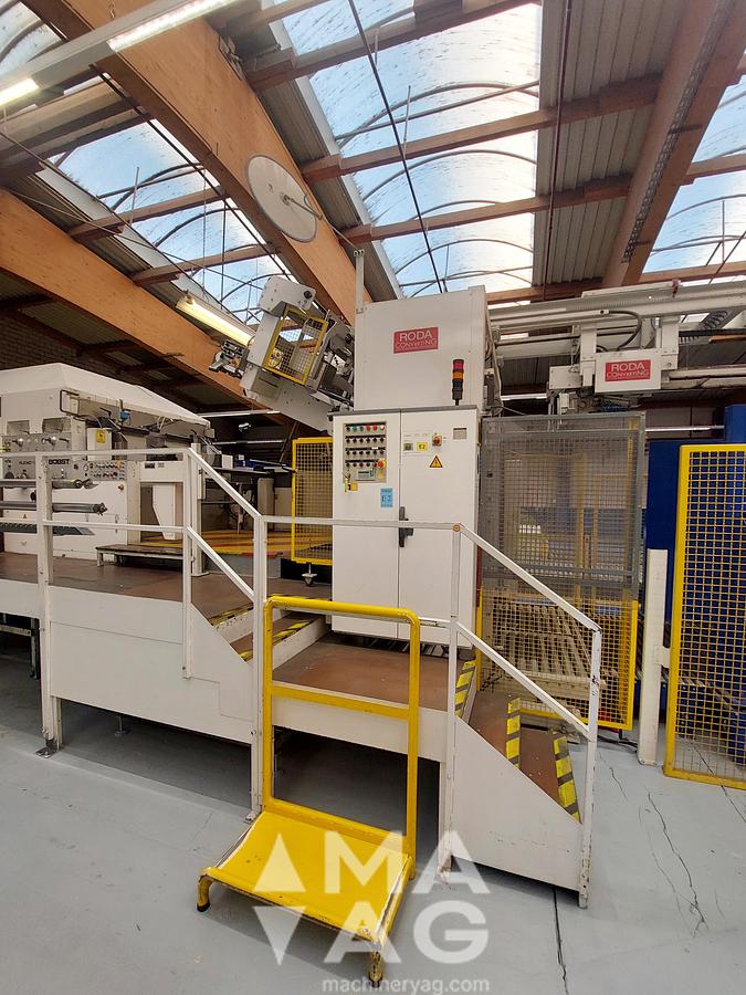 Used 1981 BOBST SPO 1600 Die Cutter + 2 Flexo + Roda Prefeeder