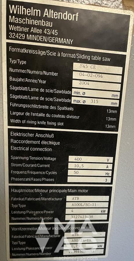 Used 2004 Altendorf F45 Sliding table saw