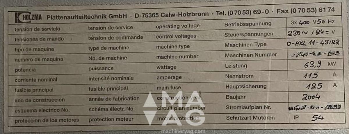 Used 2004 Homag OPT HKL 11/43/22 Panel saw