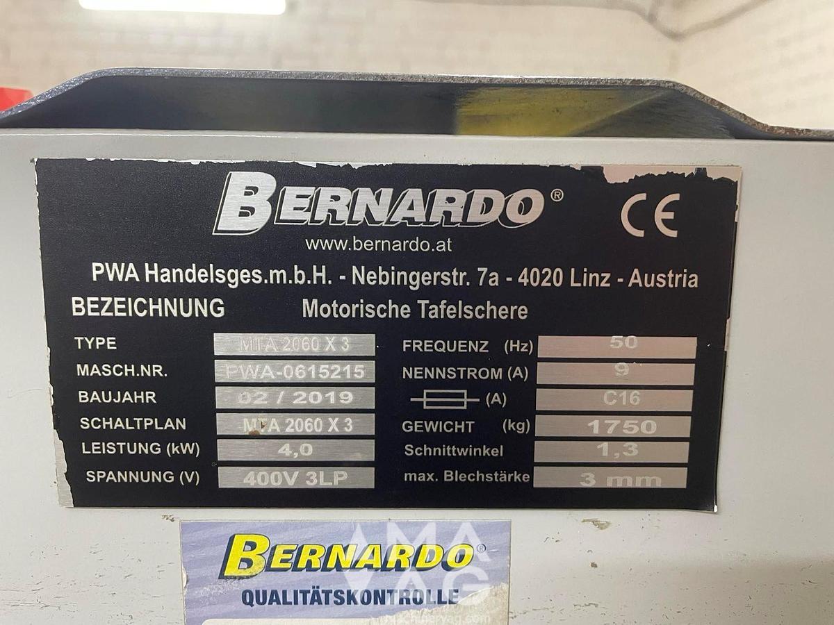 Used 2019 Bernardo MTA 2060 x 3 mm guillotine/Plate shear