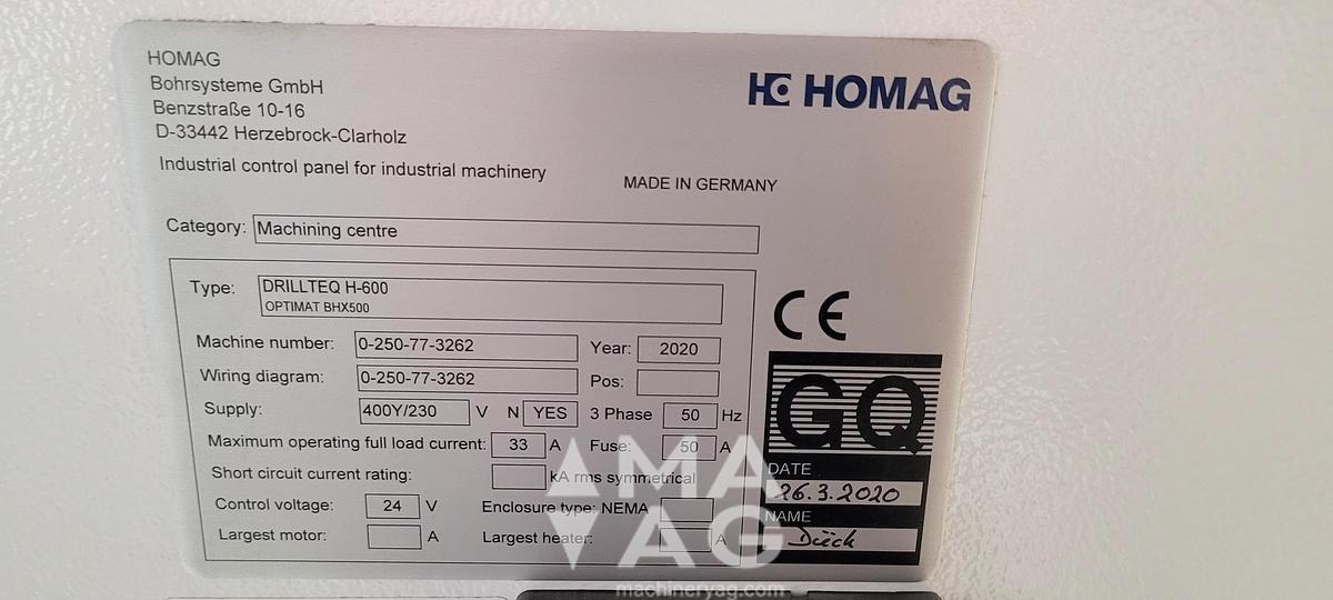 Used 2020 Homag Drillteq H-600 Multi-spindle drilling machine