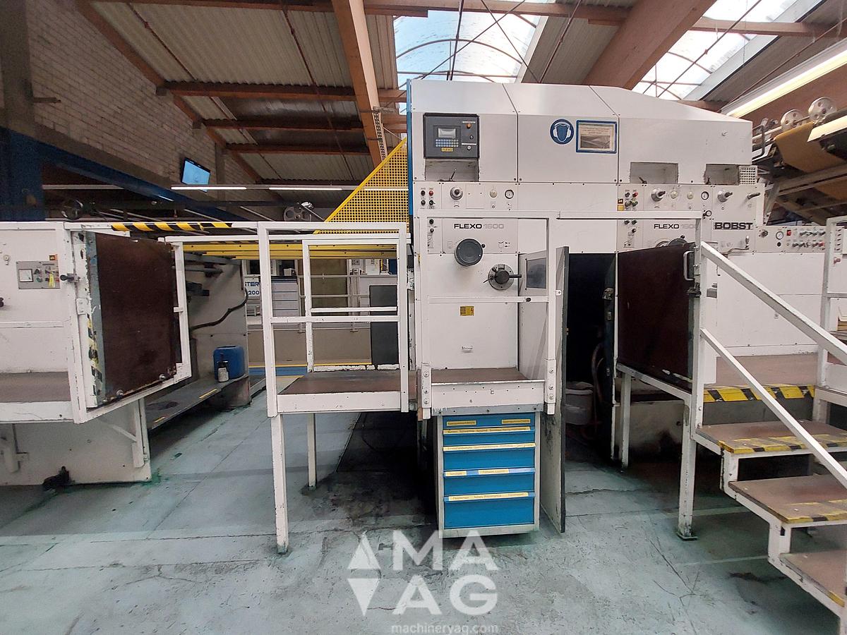 Used 1981 BOBST SPO 1600 Die Cutter + 2 Flexo + Roda Prefeeder