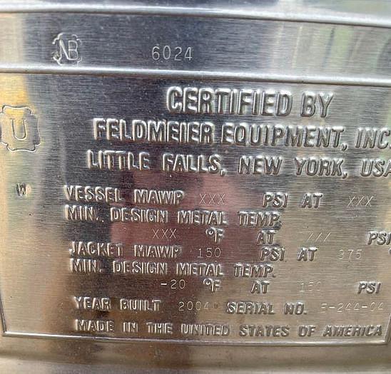 Used FELDMEIER 400 GAL. JACKETED MIX TANK w/ 60 HP SHEAR MIXER !  (#1003C)