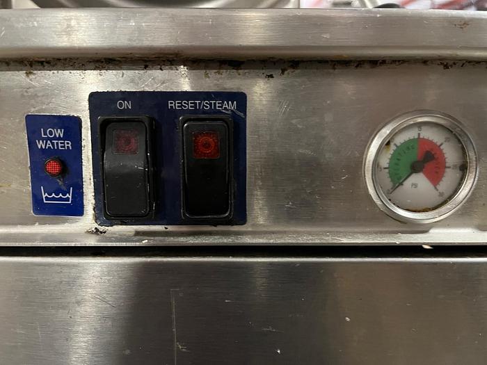 Used CLEVELAND RANGE #36GMK66200 TWIN 6 GAL. STEAM KETTLE(S) ON SELF CONTAINED GAS BOILER BASE (#927)