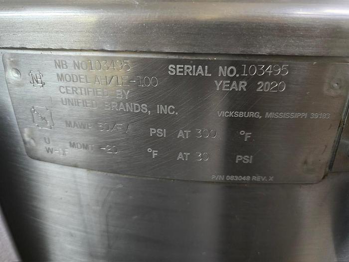 Used GROEN #AH/1E-100, 100 GAL. NAT. GAS STATIONARY STEAM KETTLE w/ 3" VALVE (#999)