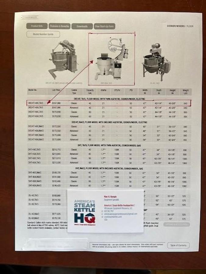 Used  GROEN #DEE/4T-40, TA/3 40 GAL. ELEC. TILT'G DUAL AGITATION COOKER MIXER (#1148C).