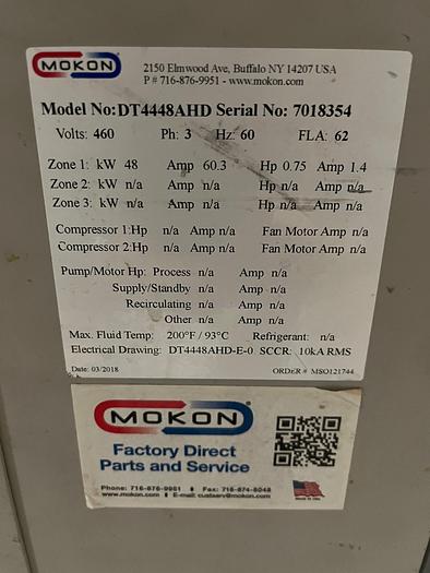 Used MOKON HOT WATER BOILER, SELF CONTAINED, #DT4448AHD, 460V-3PH (#911)