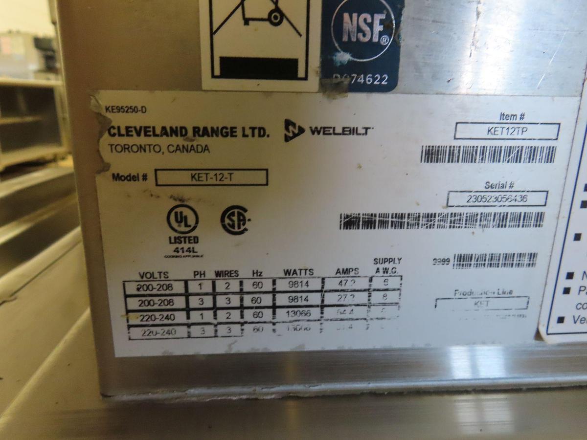 Used CLEVELAND RANGE TWIN #KET-12-T, 12 GAL. & 12 GAL. ELECTRIC TILTING STEAM KETTLE on S/S DRAIN & SUPPORT STAND !
