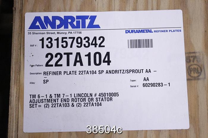 Used Andritz Sprout Bauer 22TF 22" Refiner Plate Set #38504