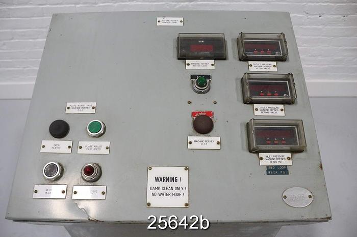 Used Sprout Bauer  Refiner Control Panel With Allen Bradley 1305 Variable Speed Drive For Setup Motor, Load/Unload Push Buttons, Digital Readout For Motor Load, Inlet And Outlet Pressure #25642