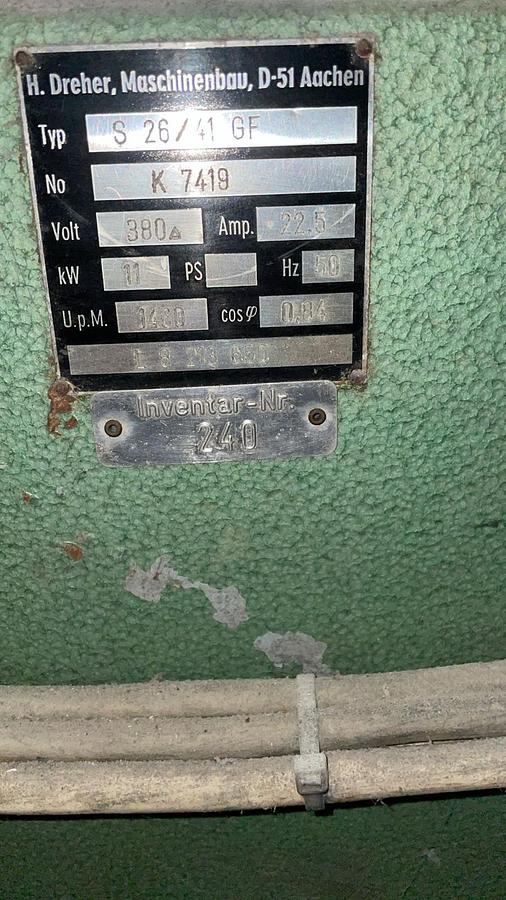 Refurbished DREHER S 26-41GF  410 mm wide rotor 26 mm Ø  11 kw 250 kg/h