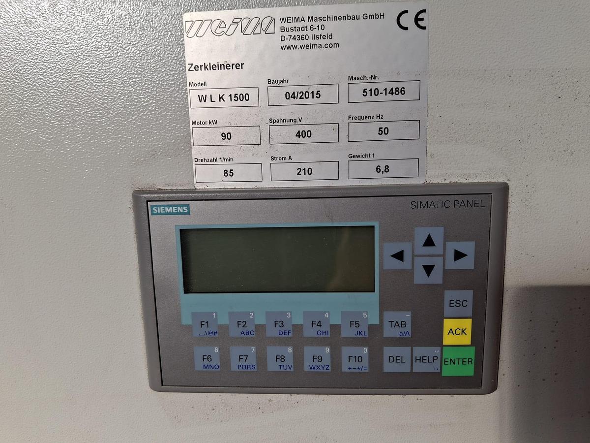 Refurbished single shaft shredder 1500 mm 90 kw weima 2015