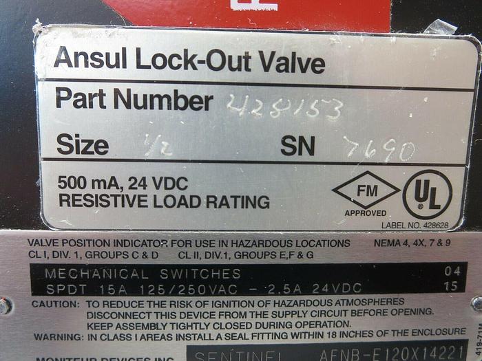 Used Ansul, 428153, Lock-Out Valve, With Sentinel, AFNB-E120X14221, Positioner Xmttr.