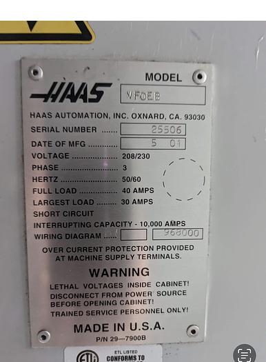Used 2001 HAAS VF-0 CNC Vertical Machining Center