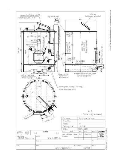 New Stock Letina 620Gal/2350L Forkliftable Variable Capacity Jacketed Tank