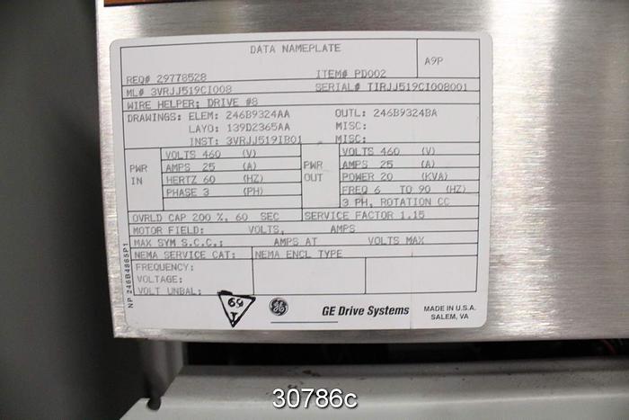 Used General Electric AC2000 Adjustable Speed Drive 3VRJJ519CI009 #30786