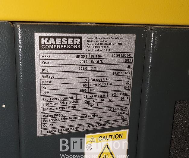 Used 2012 Kaeser SK20T Compressor