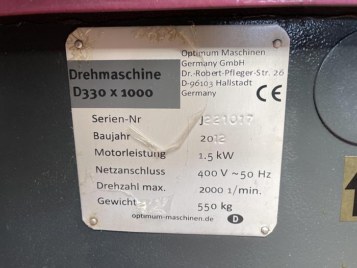 As new Tornio Parallelo OPTIMUM D330 X 1000