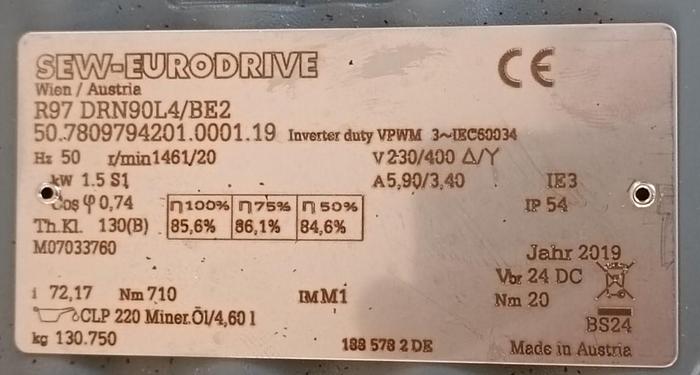 Getriebemotor, R97 DRN90L4/BE2, 20rpm, 1,5KW, SEW Eurodrive, neu