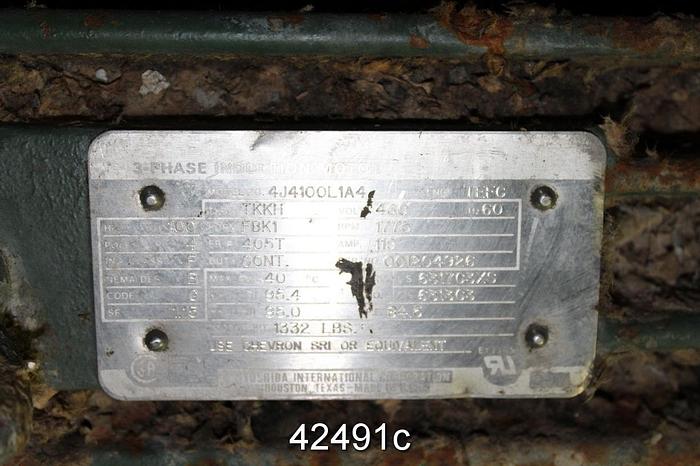 Used Toshiba B1004FLF3BSHD A/C Motor, 100 Hp, 1800 Rpm, 405T Frame #42491