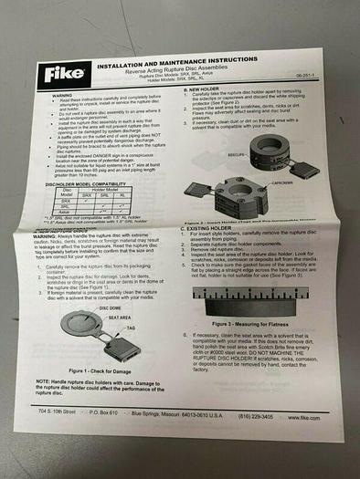 Used Fike Axius BT Stainless Steel 2" Rupture Disc 381.76 PSIG@ 72° & 360 PSIG@ 410°F