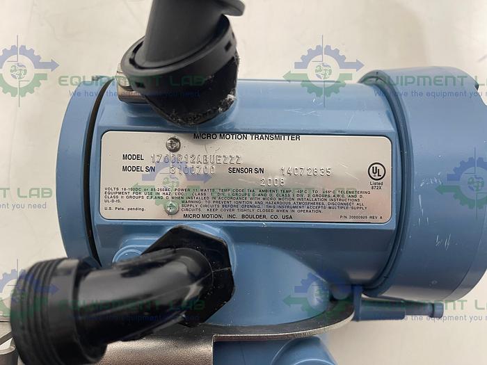 Used Micro Motion  CMF010 Mass Flow Sensor 1/2" Sanitary Fitting w/ 1700R12 Transmitter