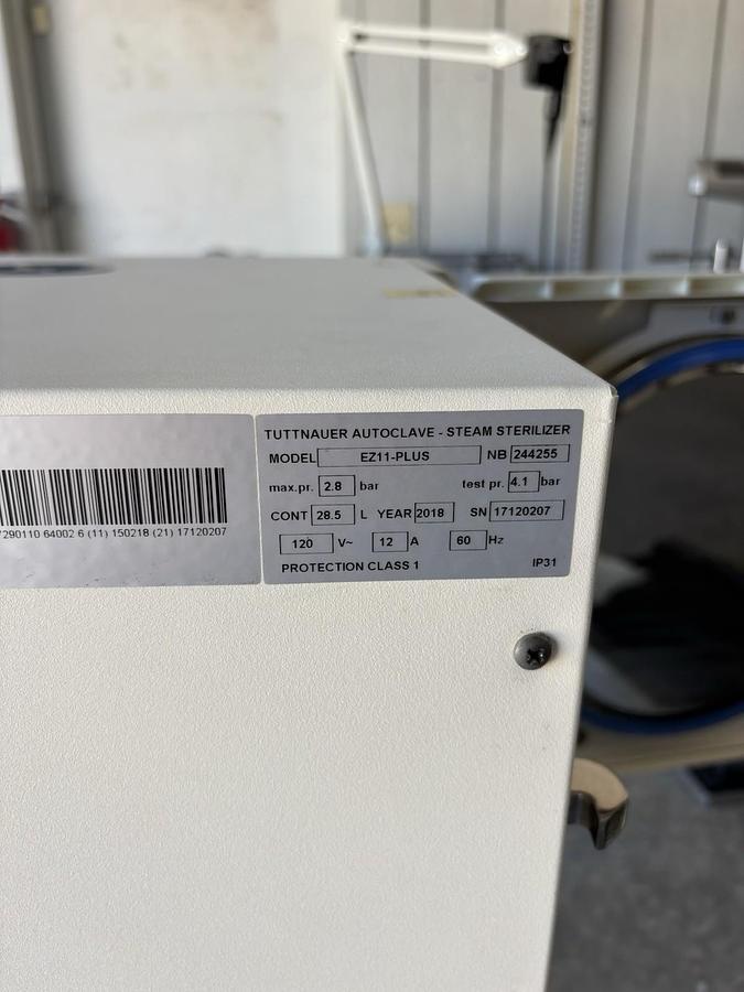 Used TUTTNAUER AUTOCLAVE EZ11 PLUS 28.5L STEAM STERILIZER UNIT