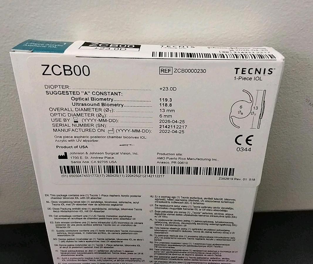 Technis 1 Aspheric IOL ZCB00 23.0D Lens by Johnson and Johnson