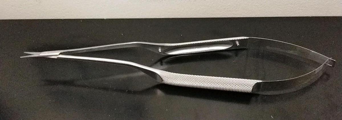 Used Von Mueller Micro Scissors Rhoton Bayonet Thumb Handle w/ Spring, NL3785-032