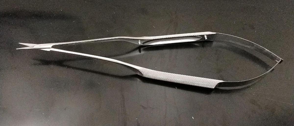 Used Von Mueller Micro Scissors Rhoton Bayonet Thumb Handle w/ Spring, NL3785-032