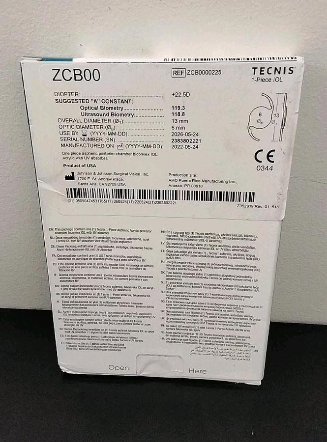 Technis ZCB00 22.0D Aspheric IOL Diopter LENS by Johnson and Johnson