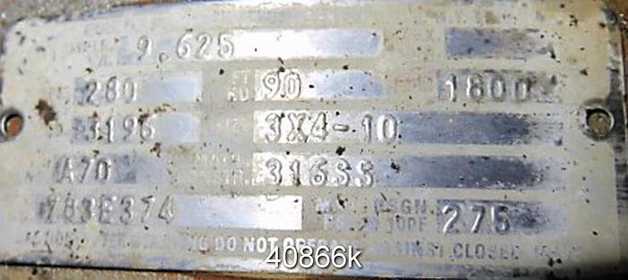 Used Goulds 3196 3x4x10, SS Casing, 5-Vane SS Impeller #40866