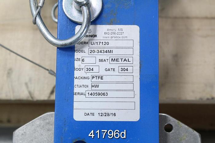Used Orbinox 6" 20-3434MI  Hand Operated Knife Gate Valve #41796