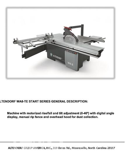 Used 2019 Altendorf WA8-TE Sliding Table Saw