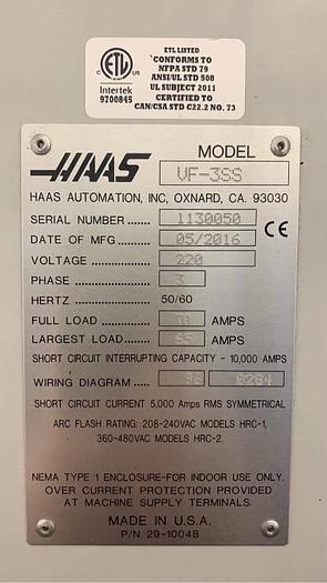 Used 2016 HAAS VF-3SS 4-Axis CNC Vertical Machining Center ***405 Cutting Hours***