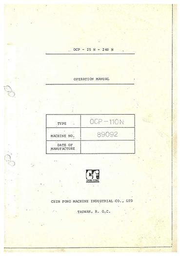 Used Manual for Used Chin Fong OCP-110N – Operation Manual