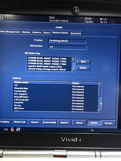 Used GE Vivid i Ultraschallgerät mit Kardio-Sonde Software Version 2.1.16 auf GE Vivid i Trolley