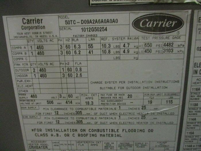 Used 2012 Carrier Rooftop Unit 8.5ton 50TCD09A2A6A0A0A0 for Sale