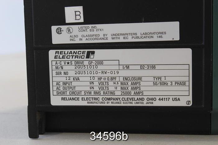 Used Reliance GP-2000 AC Inverter VS Drive, 10 HP at 0.8 PG, Type 2GU51010 #34596