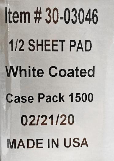 New, in-the-box -- Commercial Packaging ½-sheet pad, white coated
