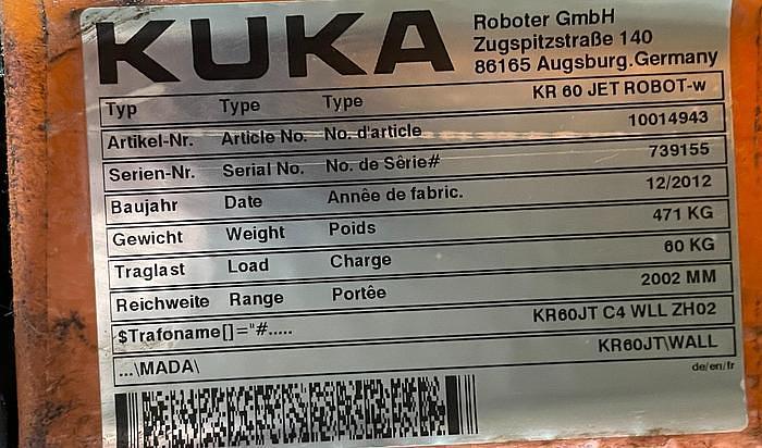Used 2012 KUKA KR60 JET GANTRY ROBOT SYSTEM WITH KRC4 CONTROLLER