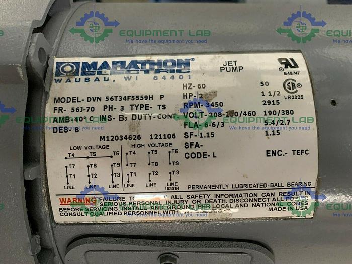 Used Budzar 1WT-S50WSB-DSP Heat Exchanger Skid 460V 3PH w/ Two Marathon Jet Pumps 2HP